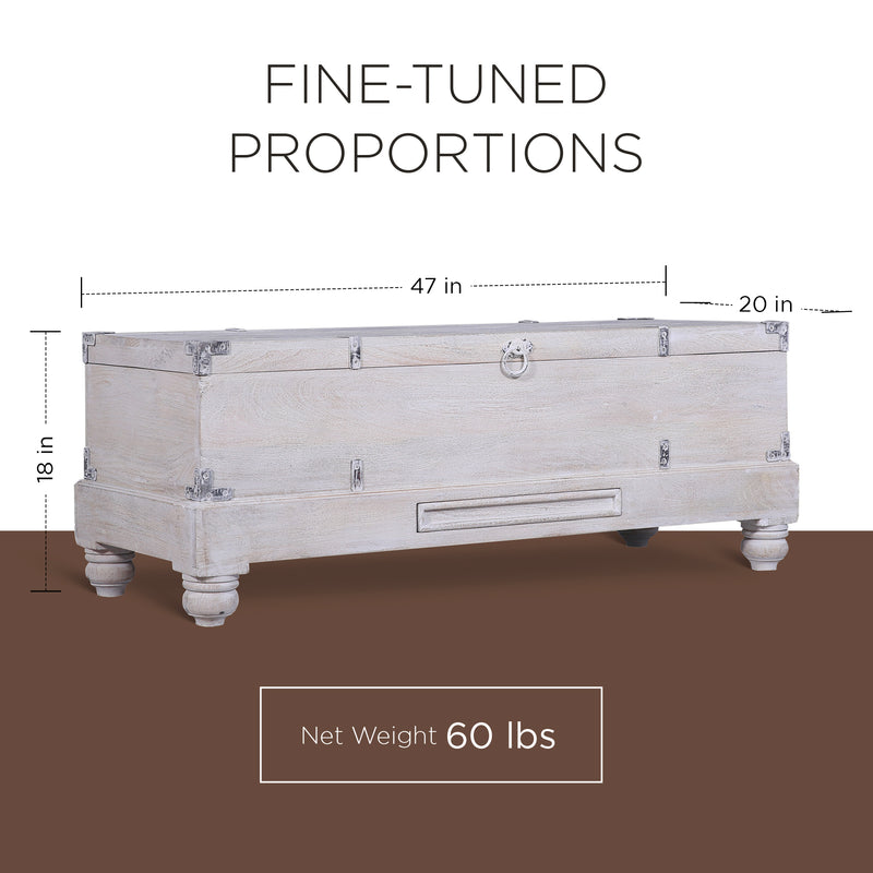 Nerio Nomad Wooden Storage Bench in White Distressed Finish