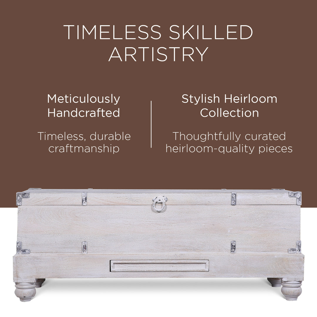 Maven Lane Nerio Handmade Heritage Wooden Bench, White Distressed Finish (Used) - VMInnovations