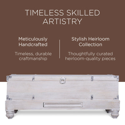 Maven Lane Nerio Handmade Heritage Wooden Bench, White Distressed Finish (Used) - VMInnovations