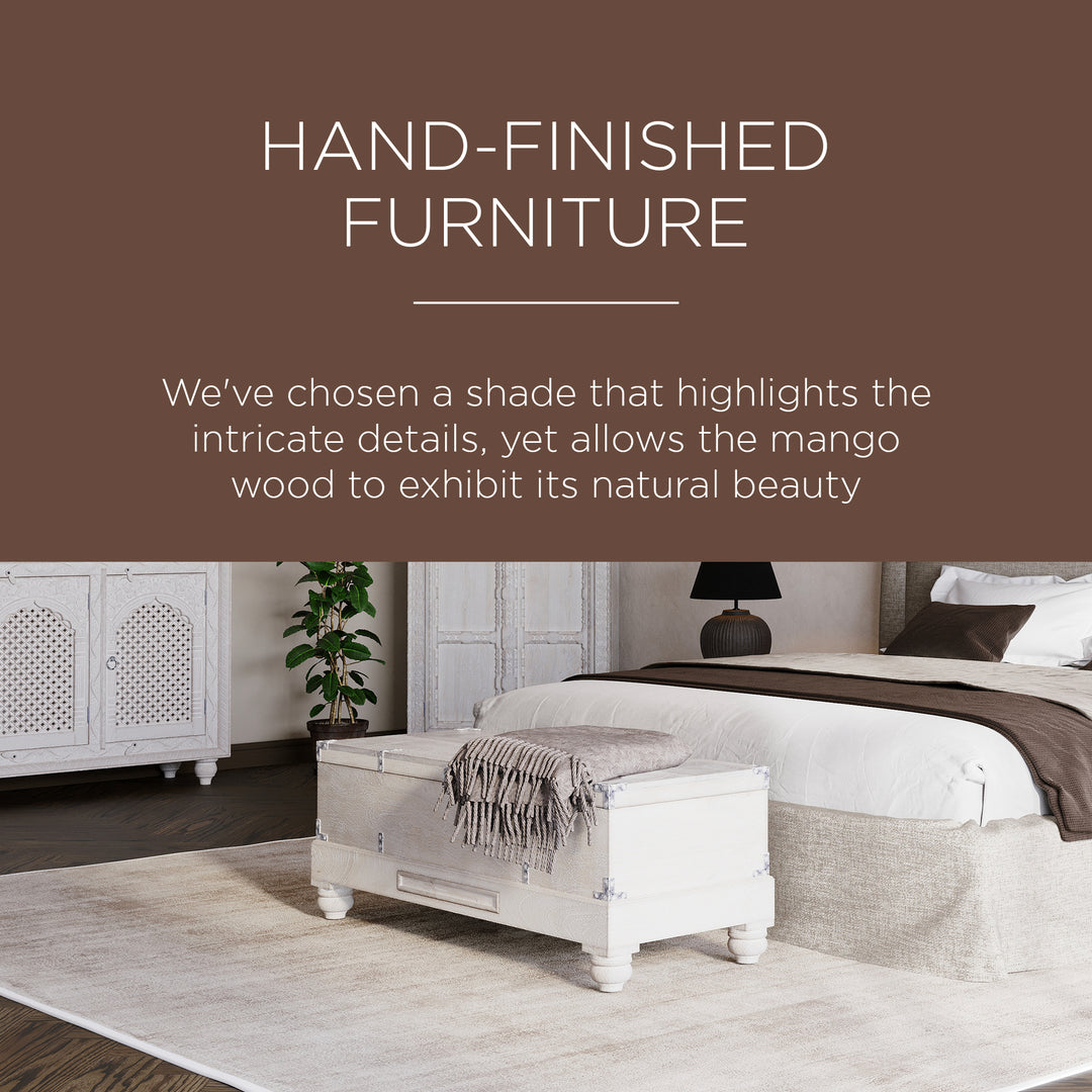 Maven Lane Nerio Handmade Heritage Wooden Bench, White Distressed Finish (Used) - VMInnovations