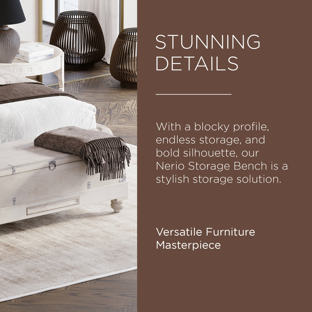 Maven Lane Nerio Handmade Heritage Wooden Bench, White Distressed Finish (Used) - VMInnovations