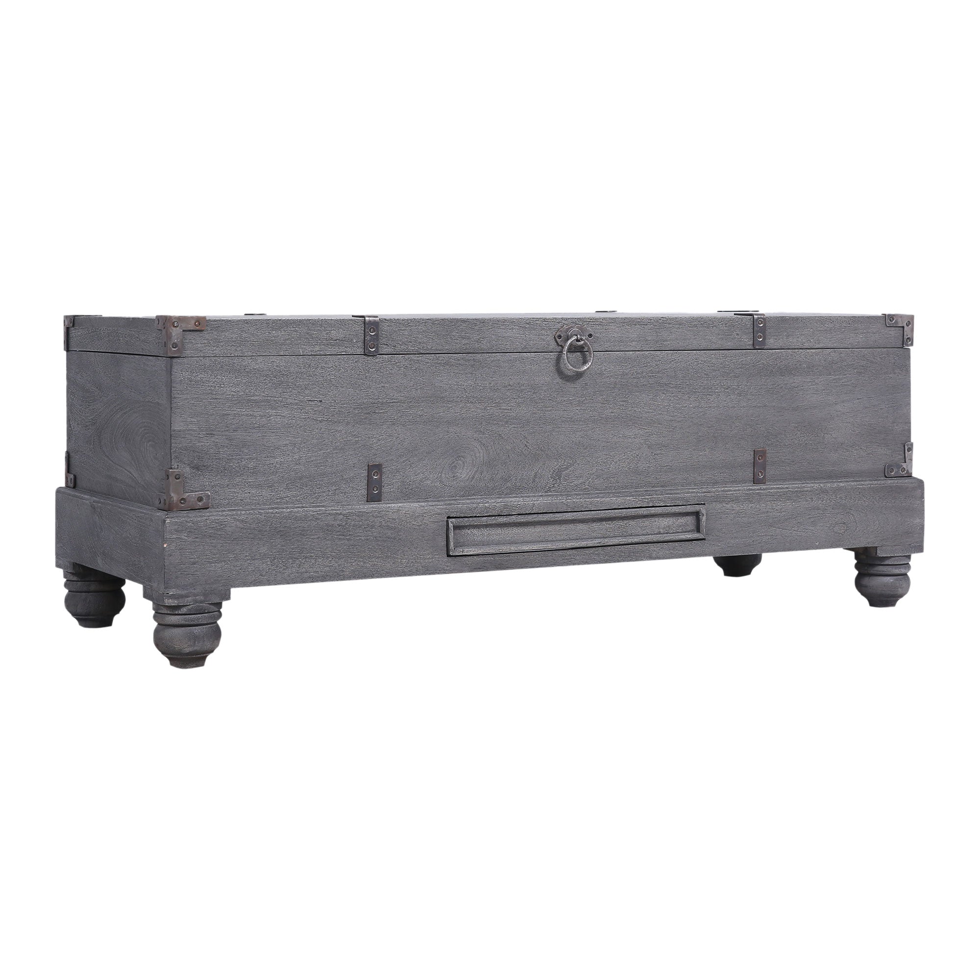 Nerio Nomad Wooden Storage Bench in Grey Distressed Finish - VMInnovations
