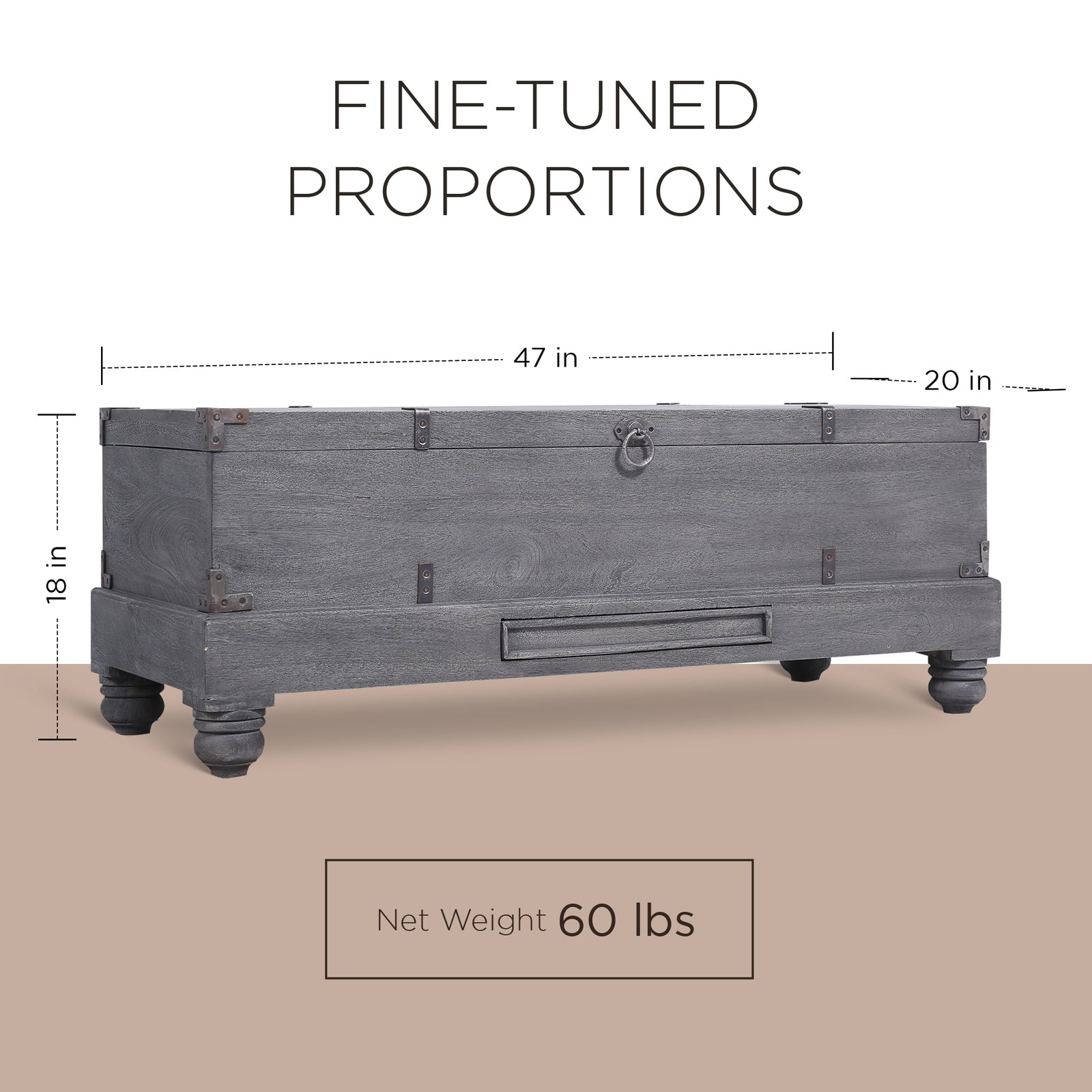 Nerio Nomad Wooden Storage Bench in Grey Distressed Finish - VMInnovations