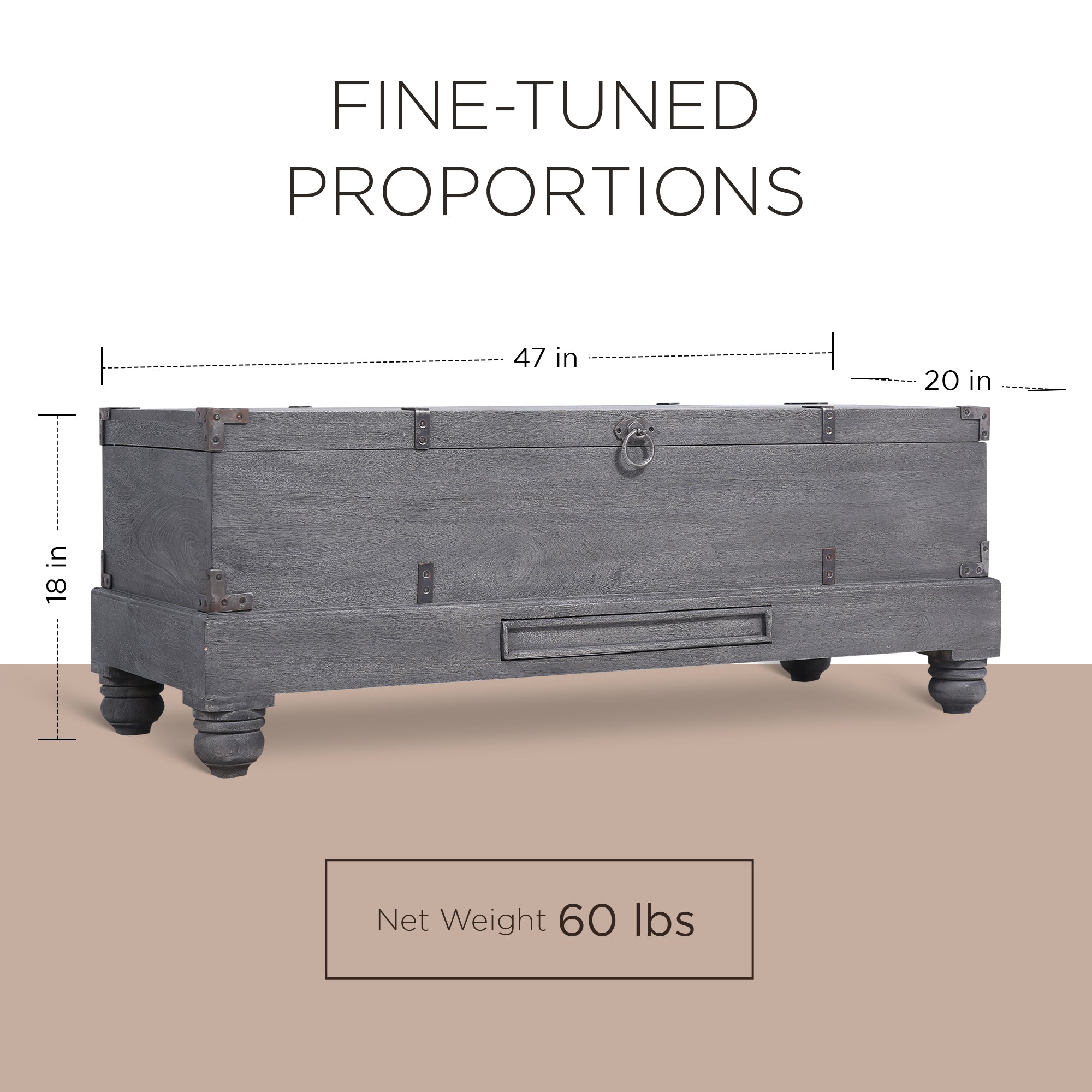 Nerio Nomad Wooden Storage Bench in Grey Distressed Finish - VMInnovations