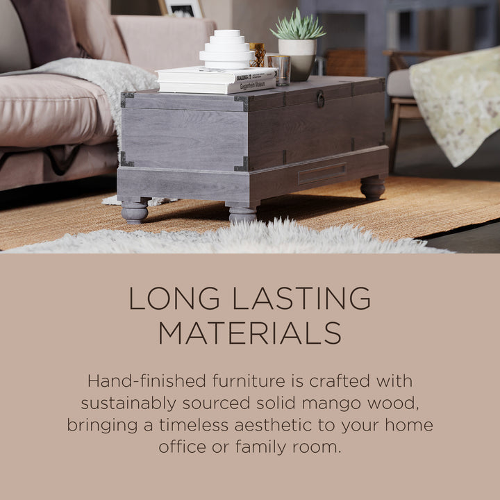 Maven Lane Handmade Wooden Storage Bench, Grey Distressed Finish (Open Box) - VMInnovations