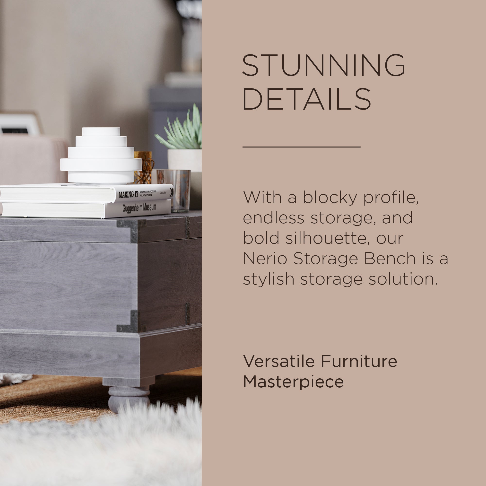 Nerio Nomad Wooden Storage Bench in Grey Distressed Finish - VMInnovations