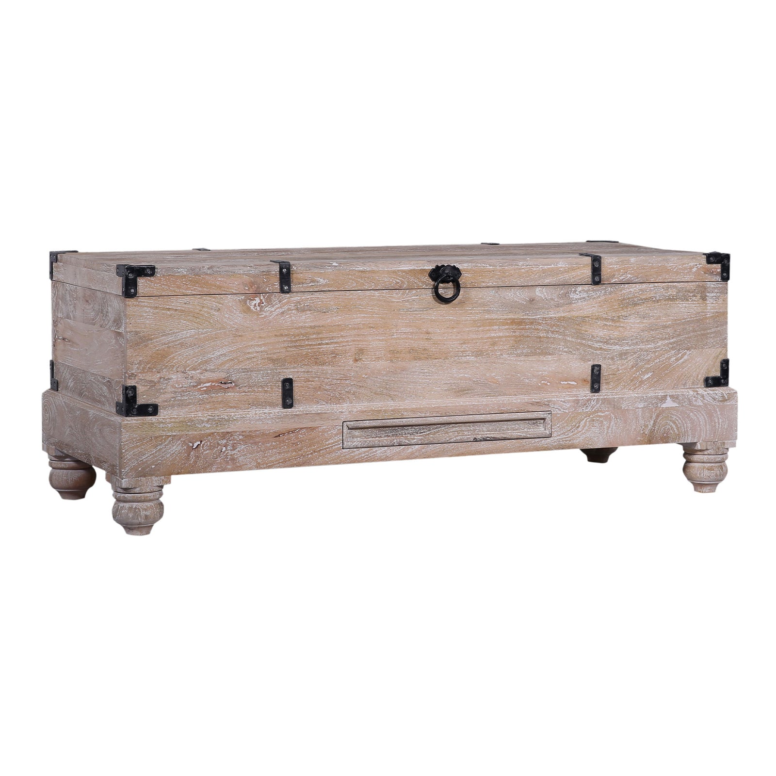 Maven Lane Nerio Heritage Wooden Storage Bench,Distress Natural Finish(Open Box) - VMInnovations