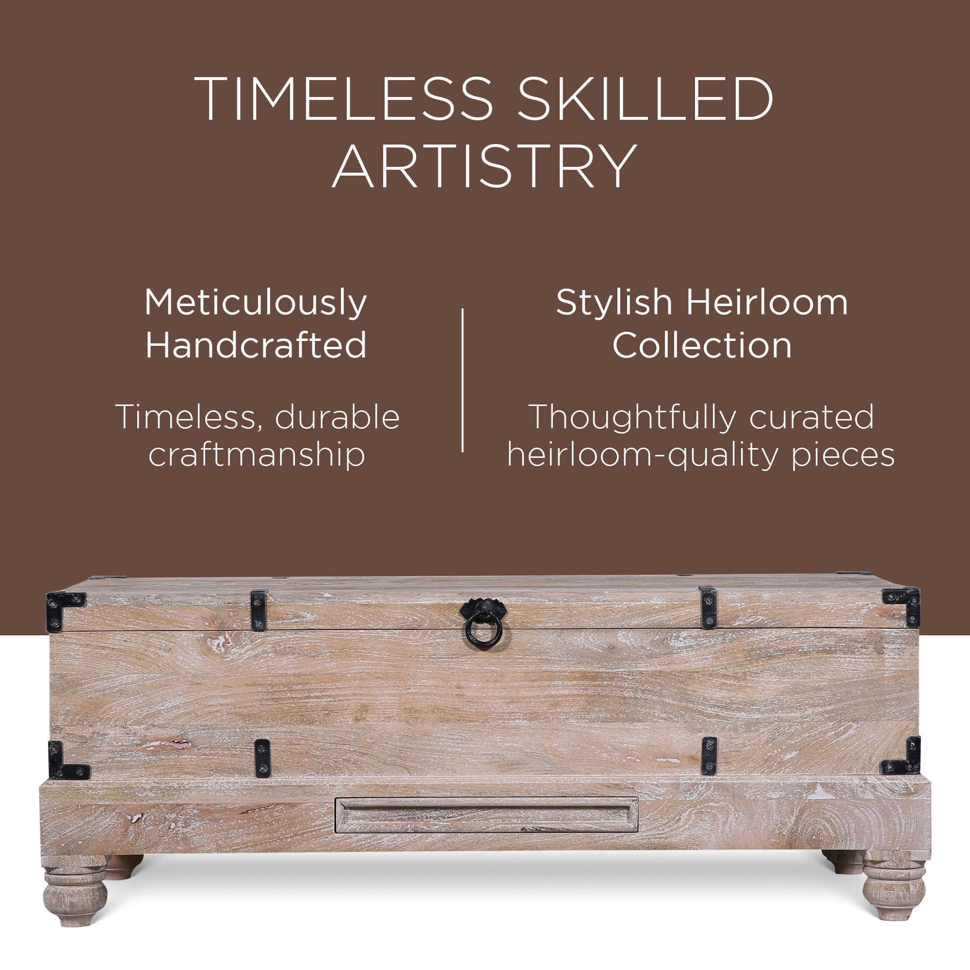Maven Lane Nerio Handmade Wooden Storage Bench, Distress Natural Finish (Used) - VMInnovations