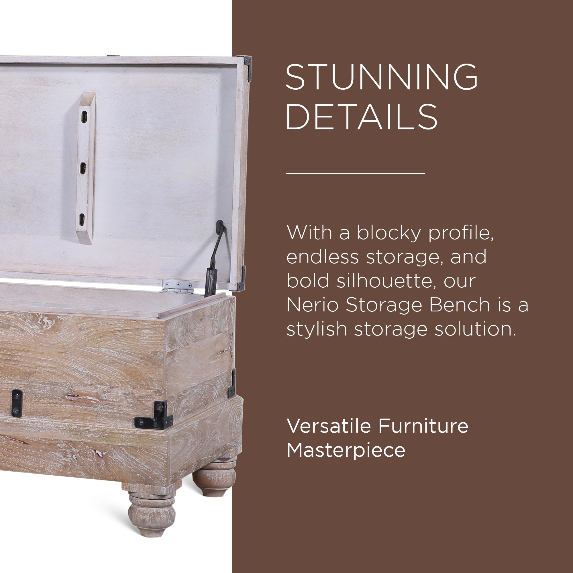 Maven Lane Nerio Handmade Wooden Storage Bench, Distress Natural Finish (Used) - VMInnovations