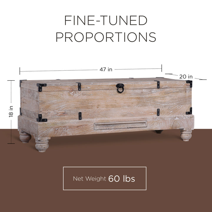 Nerio Nomad Wooden Storage Bench in Distressed Natural Finish