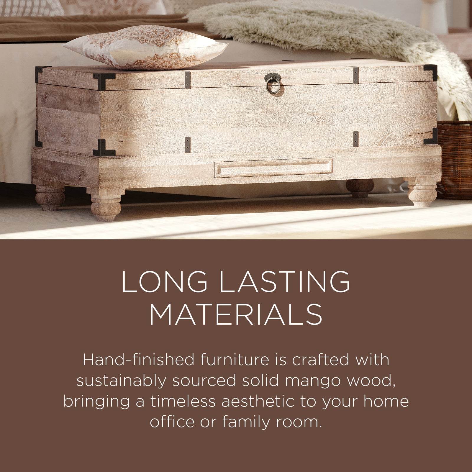 Nerio Nomad Wooden Storage Bench in Distressed Natural Finish - VMInnovations