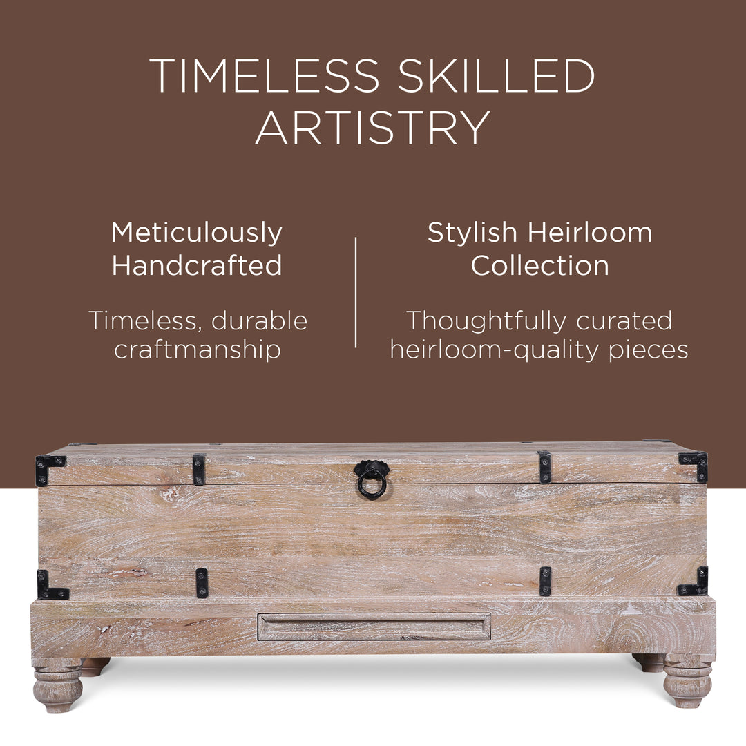 Nerio Nomad Wooden Storage Bench in Distressed Natural Finish
