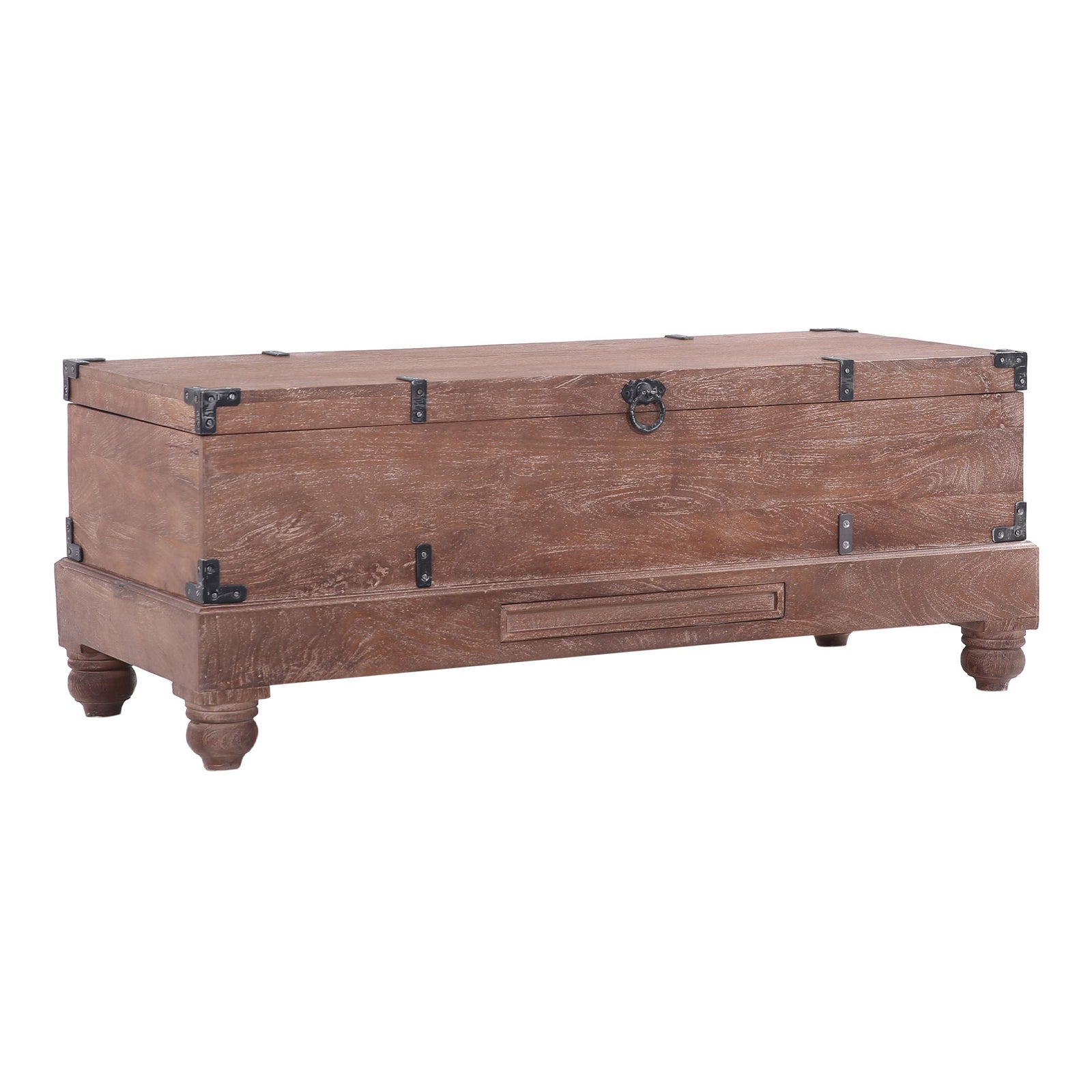 Nerio Nomad Wooden Storage Bench in Brown Distressed Finish - VMInnovations