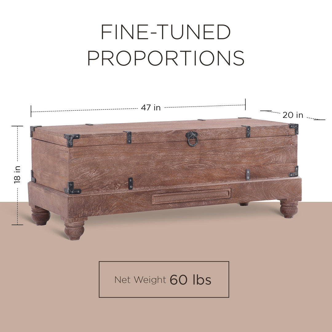 Maven Lane Handmade Heritage Wooden Storage Bench, Brown Distressed Finish(Used) - VMInnovations
