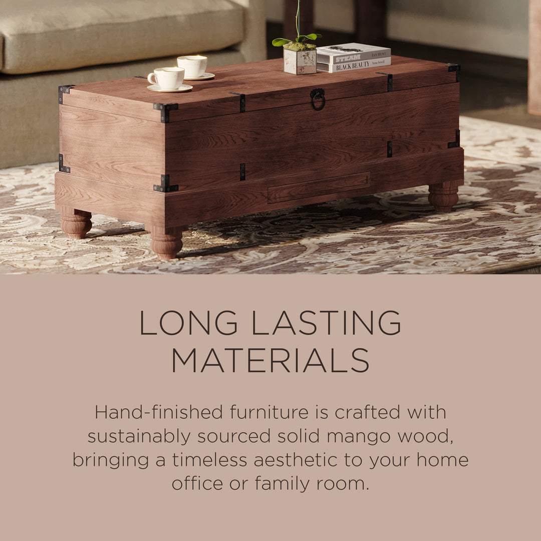 Maven Lane Handmade Heritage Wooden Storage Bench, Brown Distressed Finish(Used) - VMInnovations