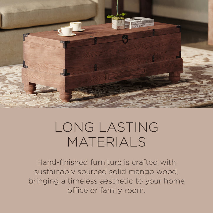 Maven Lane Handmade Heritage Wooden Storage Bench, Brown Distressed Finish(Used) - VMInnovations