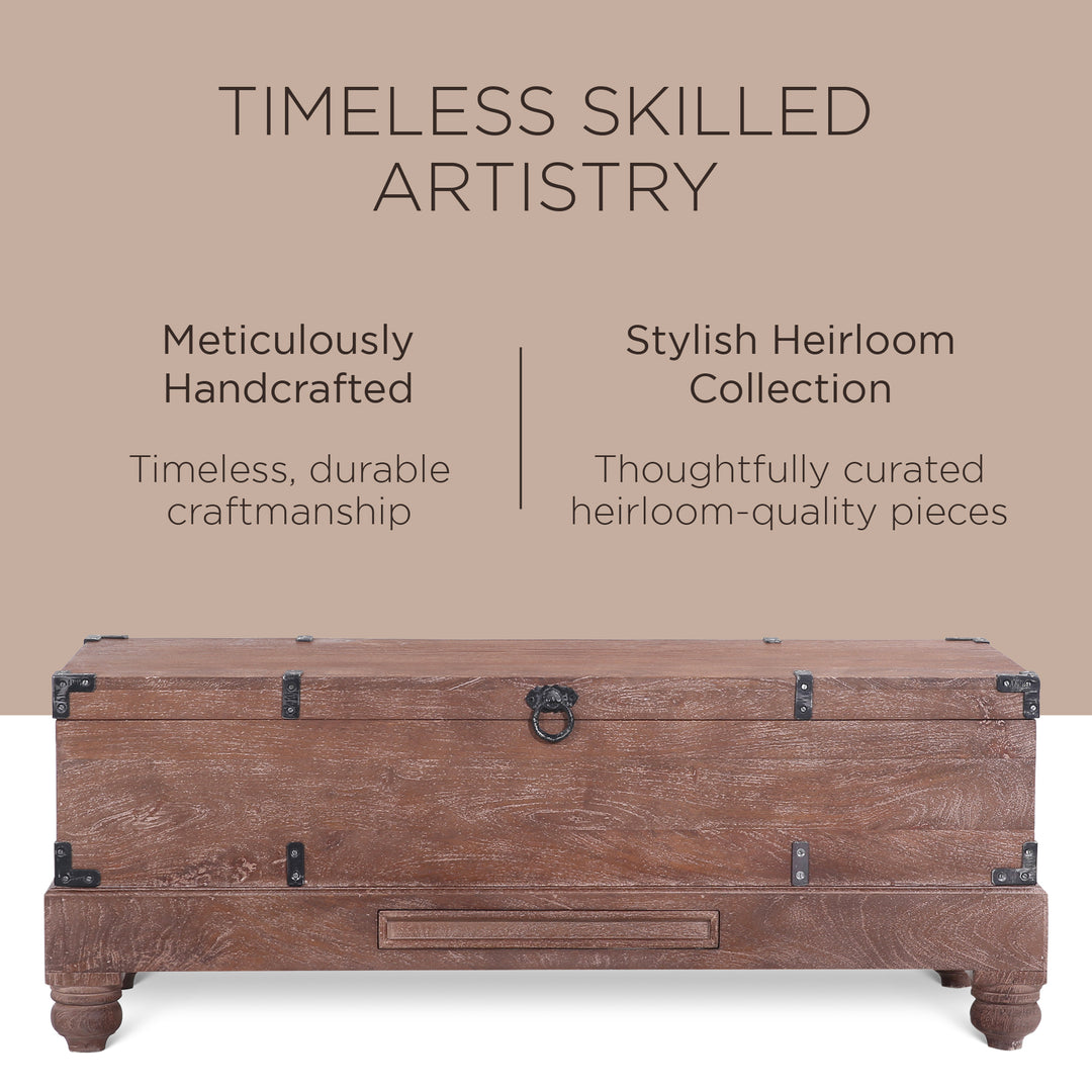 Maven Lane Handmade Heritage Wooden Storage Bench, Brown Distressed Finish(Used) - VMInnovations