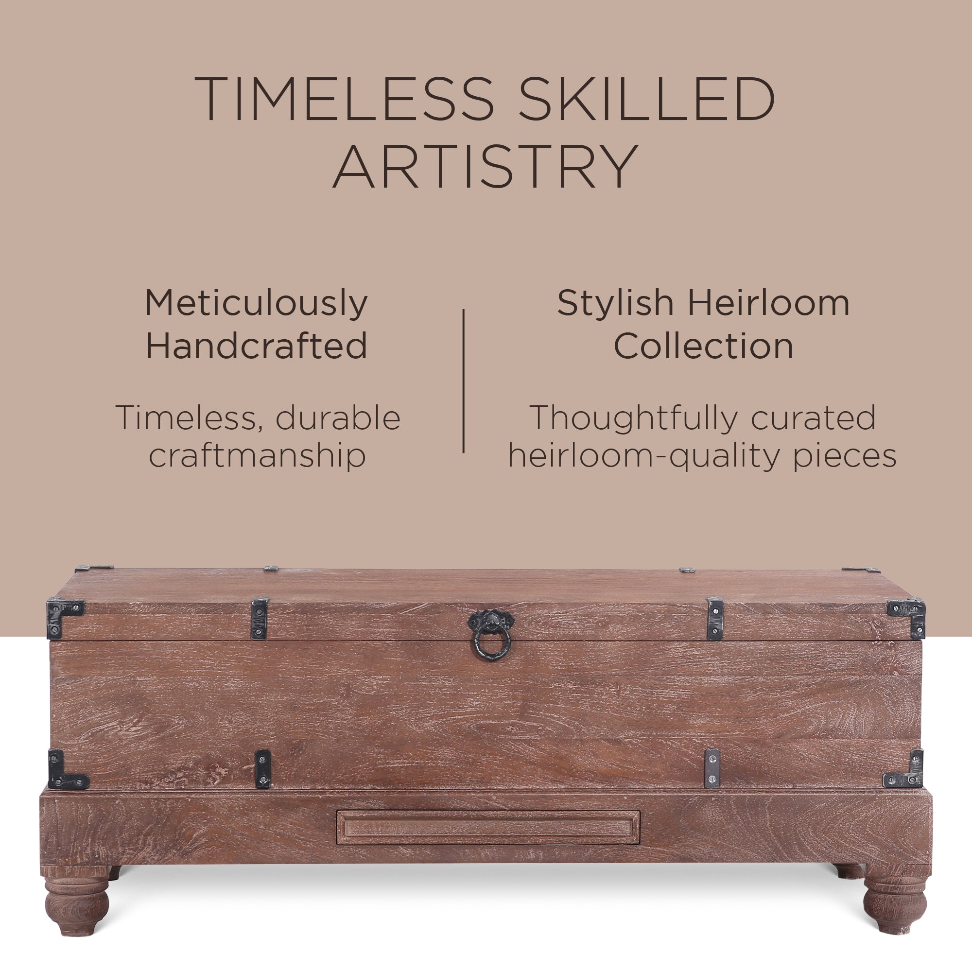 Maven Lane Handmade Heritage Wooden Storage Bench, Brown Distressed Finish(Used) - VMInnovations