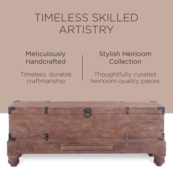 Maven Lane Handmade Heritage Wooden Storage Bench, Brown Distressed Finish(Used) - VMInnovations