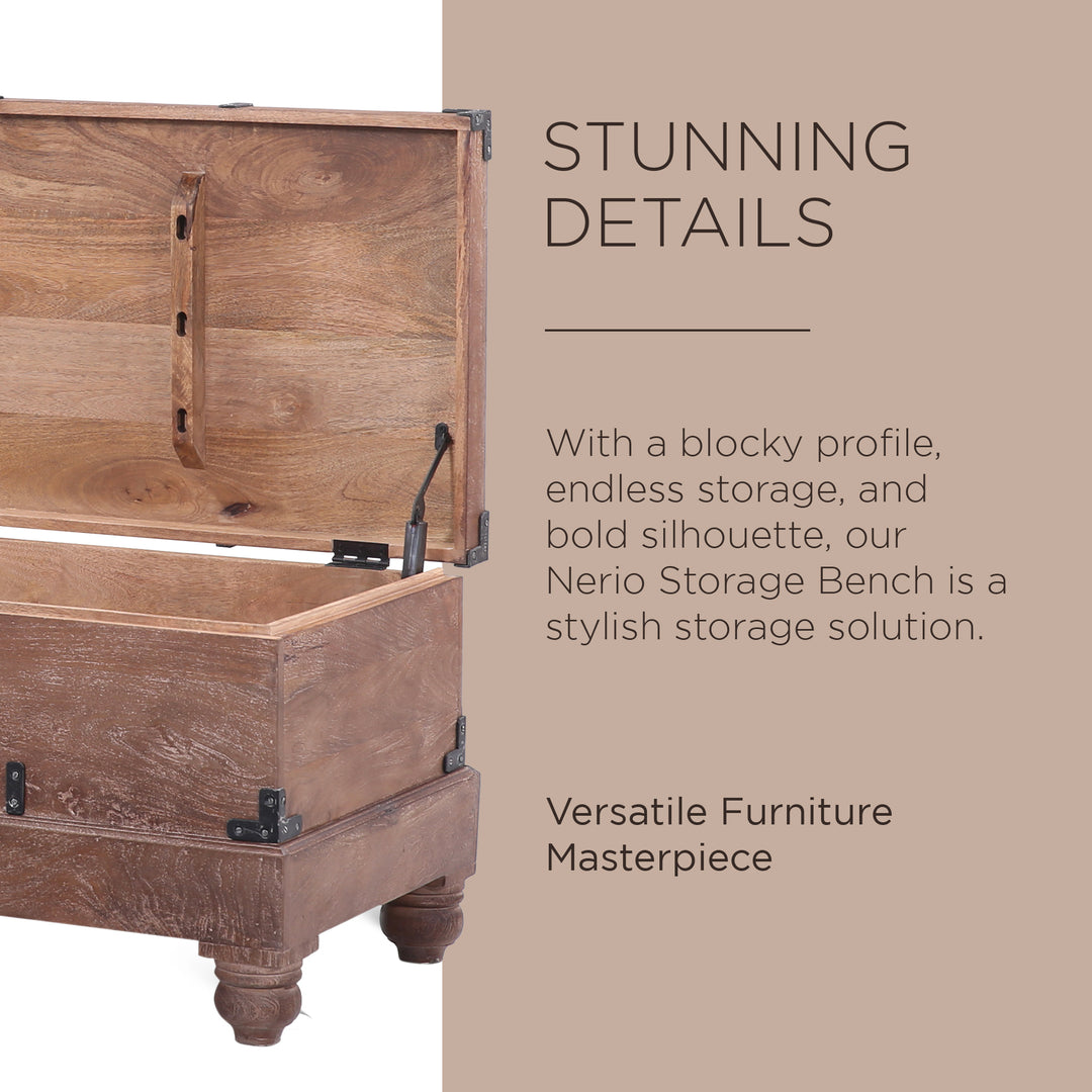 Maven Lane Handmade Heritage Wooden Storage Bench, Brown Distressed Finish(Used) - VMInnovations