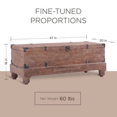 Nerio Nomad Wooden Storage Bench in Brown Distressed Finish