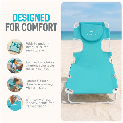 Ostrich Chaise Lounge, Versatile Facedown Beach Camping Chair, Aqua (Open Box)