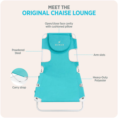 Ostrich Lounge, Versatile Facedown Beach Camping Pool Tanning Chair, Aqua (Used)