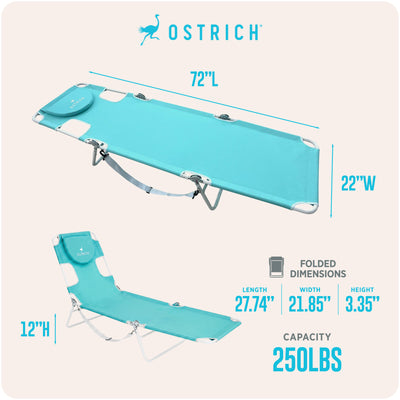 Ostrich Lounge, Versatile Facedown Beach Camping Pool Tanning Chair, Aqua (Used)