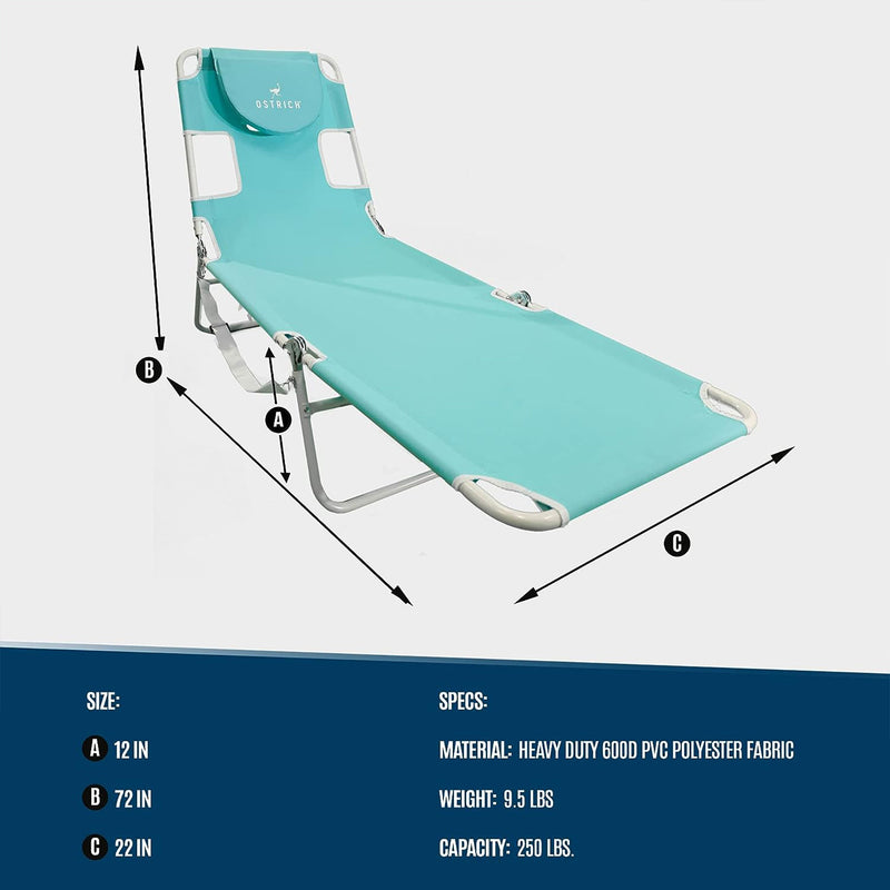 Ostrich Chaise Lounge, Versatile Facedown Beach Camping Chair, Aqua (Open Box)