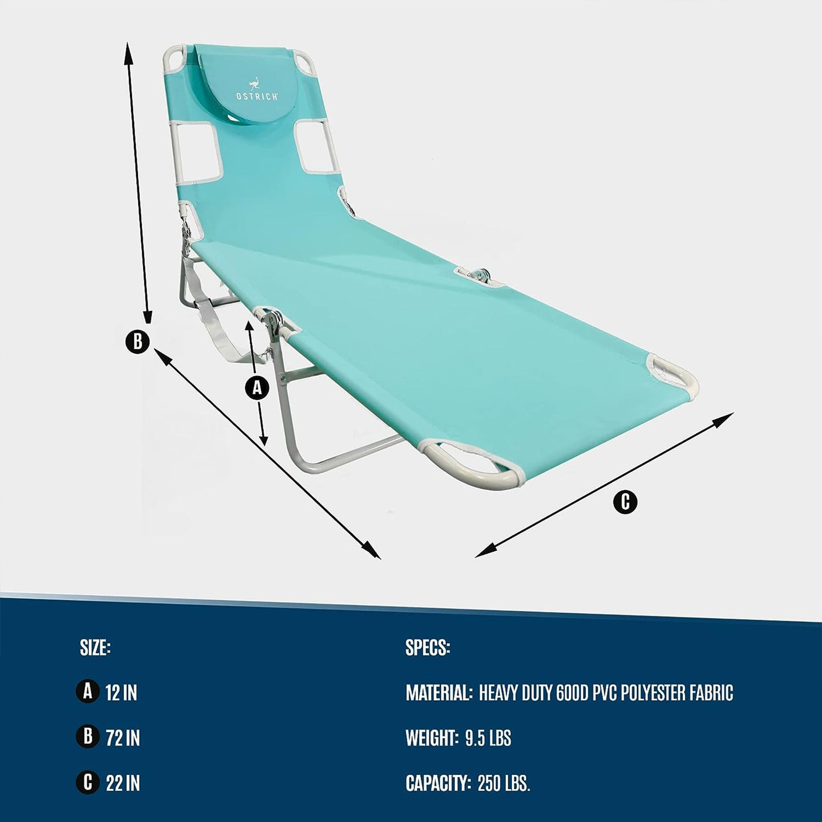 Ostrich Lounge, Versatile Facedown Beach Camping Pool Tanning Chair, Aqua (Used) - VMInnovations