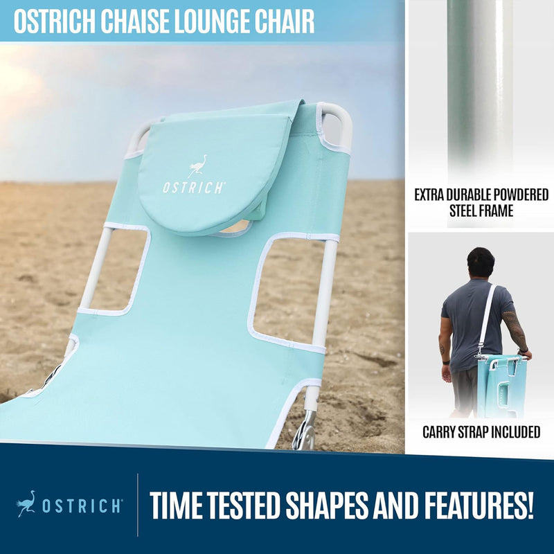 Ostrich Lounge, Versatile Facedown Beach Camping Pool Tanning Chair, Aqua (Used)