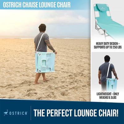 Ostrich Chaise Lounge, Versatile Facedown Beach Camping Chair, Aqua (Open Box)