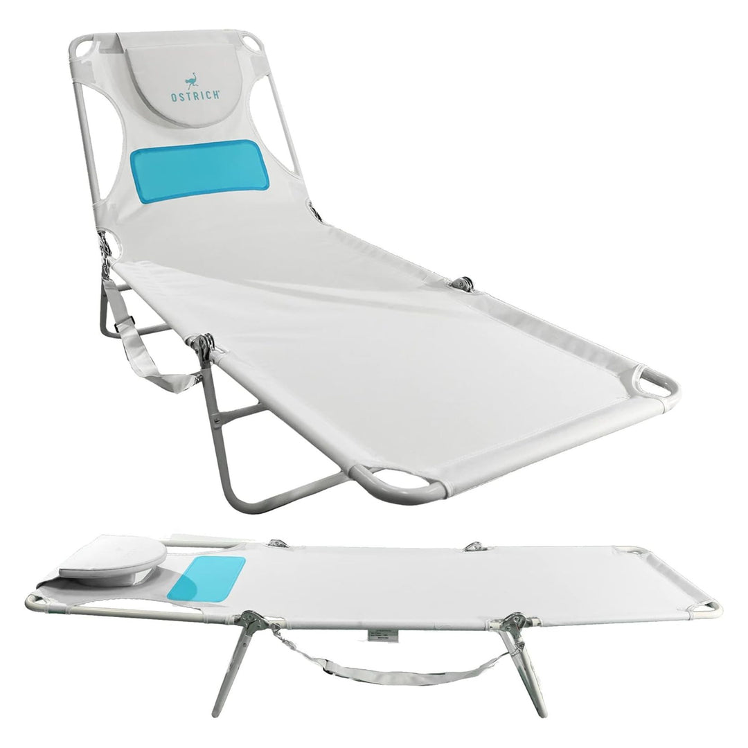 Ostrich Ladies Comfort Lounger, Foldable Beach Camping Pool Tanning Chair, White