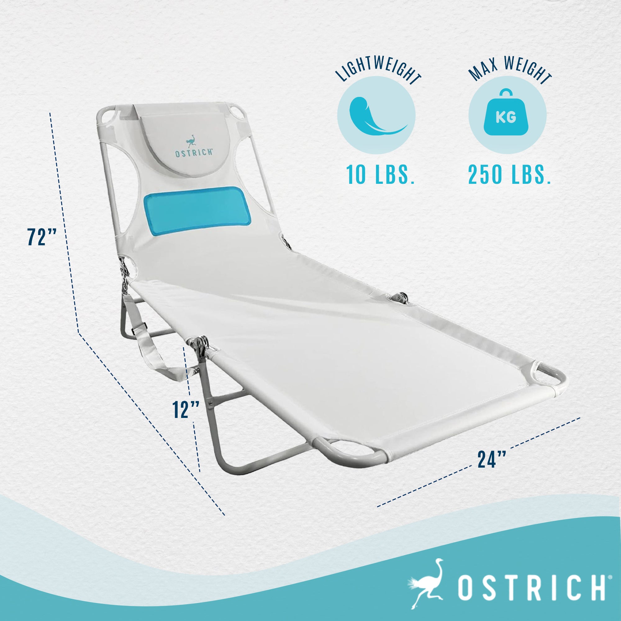 Ostrich Custom Fitted Beach Towel & Ladies Chaise Lounge Beach Pool Chair, White