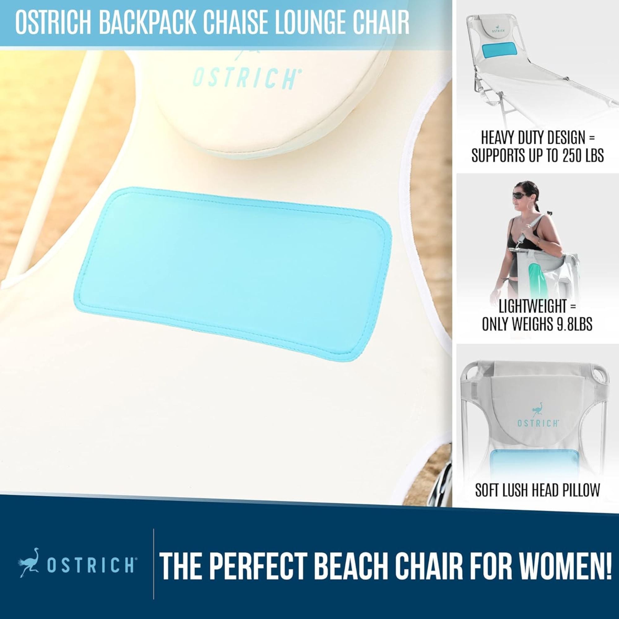 Ostrich Custom Fitted Beach Towel & Ladies Chaise Lounge Beach Pool Chair, White