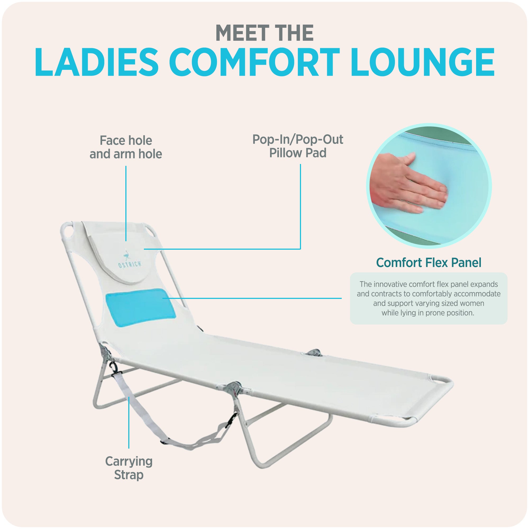 Ostrich Comfort Lounger, Foldable Beach Camping Pool Tanning Chair (Open Box) - VMInnovations