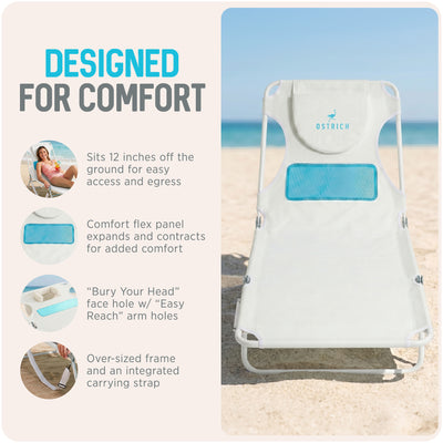 Ostrich The Ladies Comfort Lounger, Foldable Beach Pool Tanning Chair, White