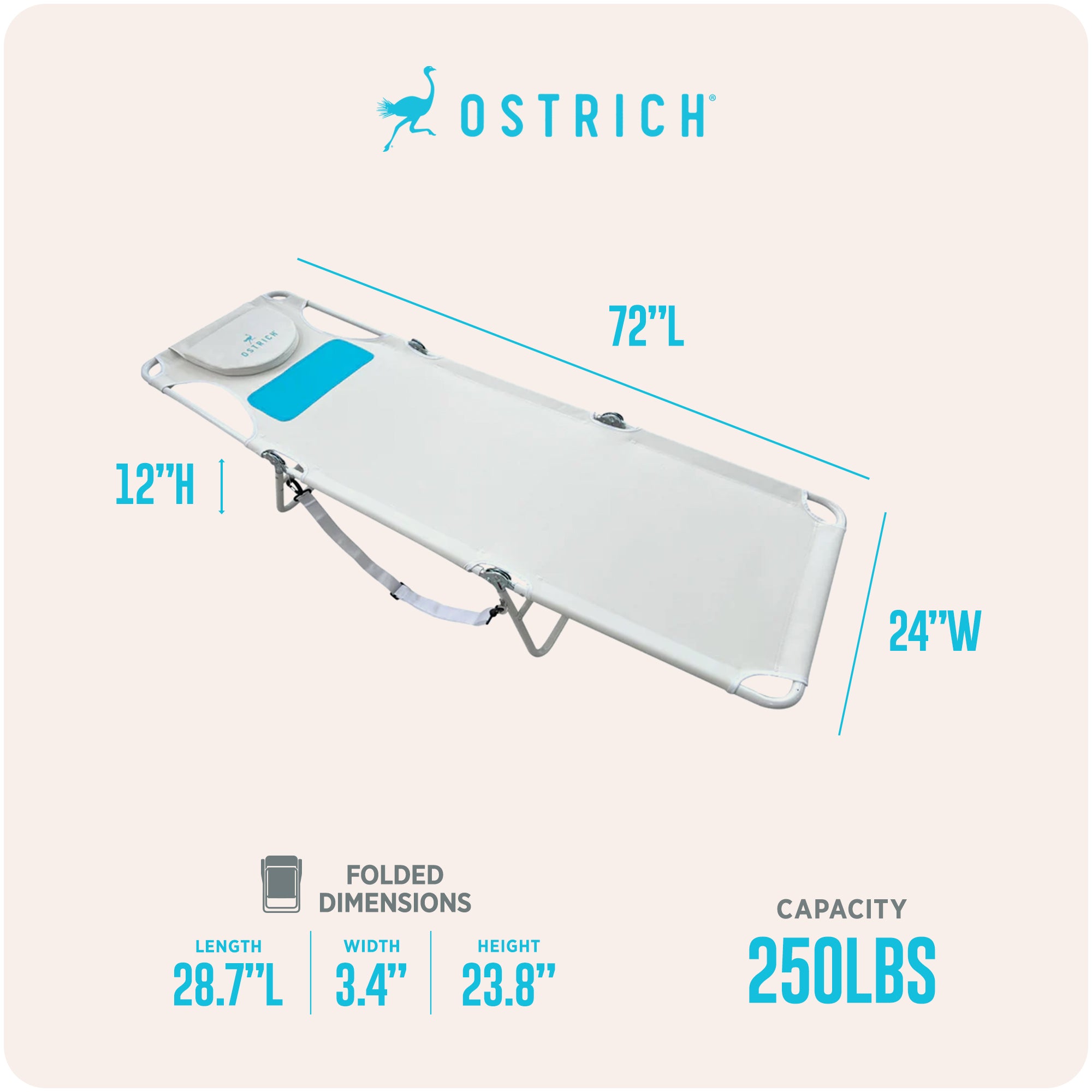 Ostrich Comfort Lounger, Foldable Beach Camping Pool Tanning Chair (Open Box) - VMInnovations