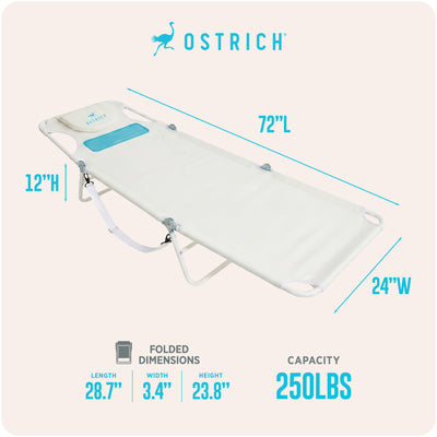Ostrich The Ladies Comfort Lounger, Foldable Beach Pool Tanning Chair, White