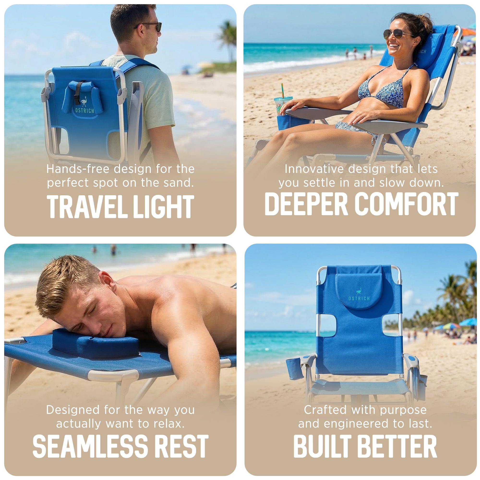 Ostrich The Backpack 3N1 Portable Chair Cooler Bag Reclining Lounger, Royal Blue