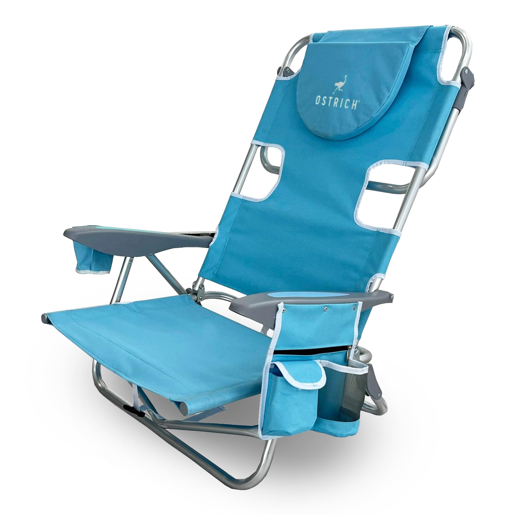 Deltess Ostrich Deluxe On Your Back Aluminum Chair w/Cooler Bag,Light Blue(Used)