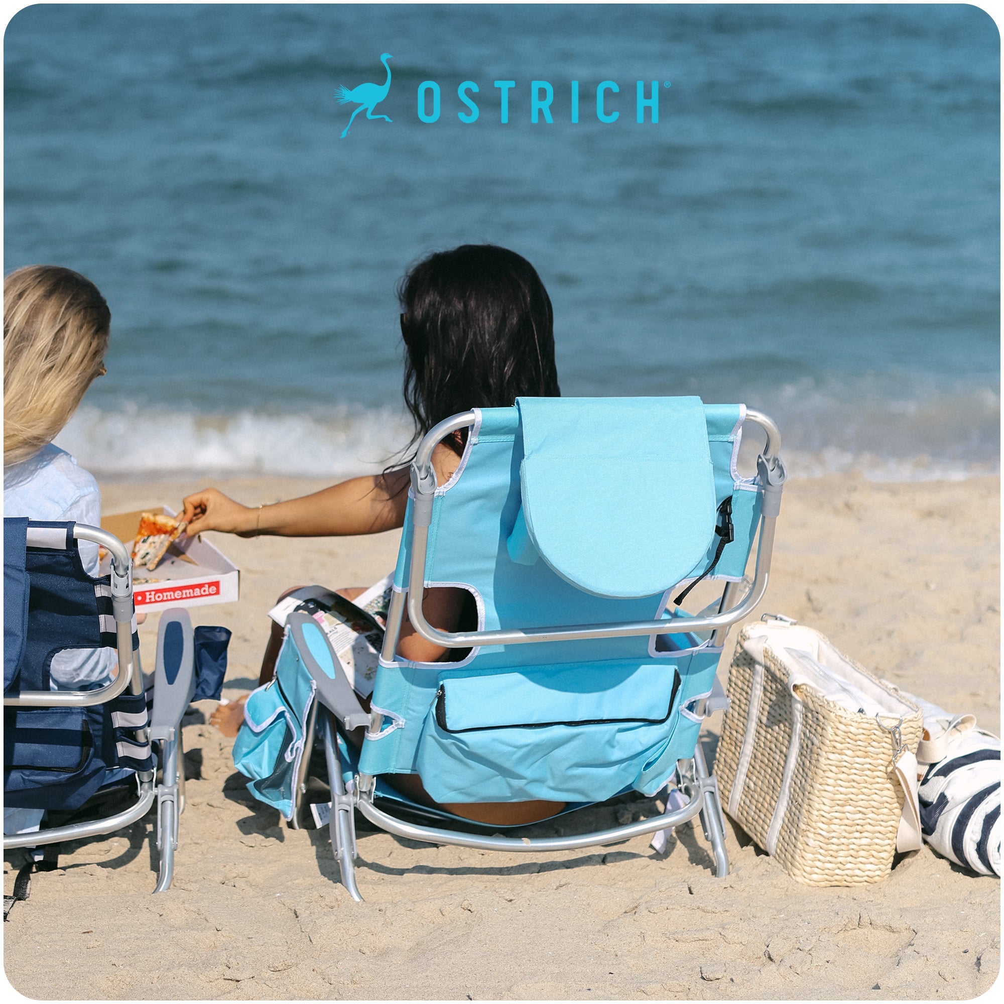 Deltess Ostrich Deluxe On Your Back Aluminum Chair w/Cooler Bag,Light Blue(Used)