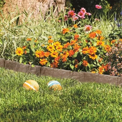 Suncast Plastic Border Stone Edging for Enclosing Flower Beds or Garden, Brown
