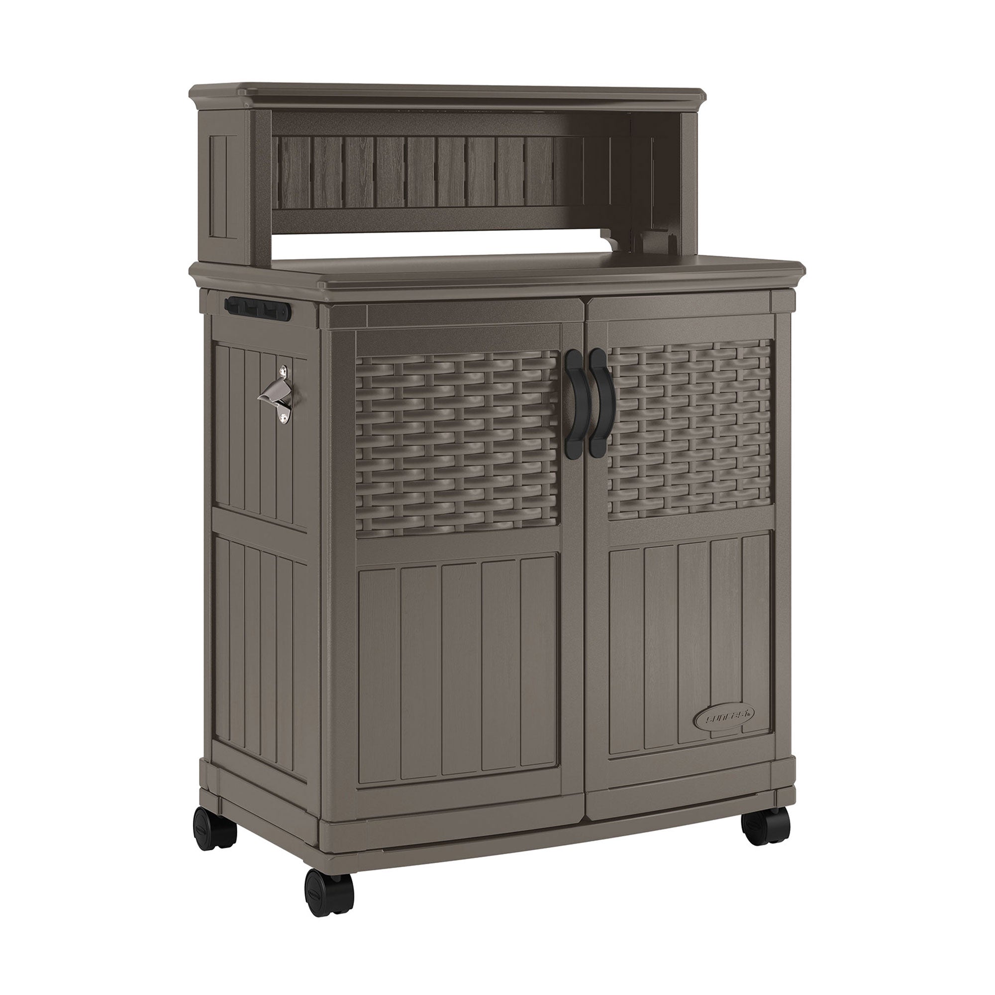 Suncast Patio Plastic Storage and Prep Station with Wicker Pattern, Stoney Gray - VMInnovations