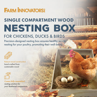 Farm Innovators Wood Nesting Box for Chickens, Ducks & Birds (Open Box) - VMInnovations