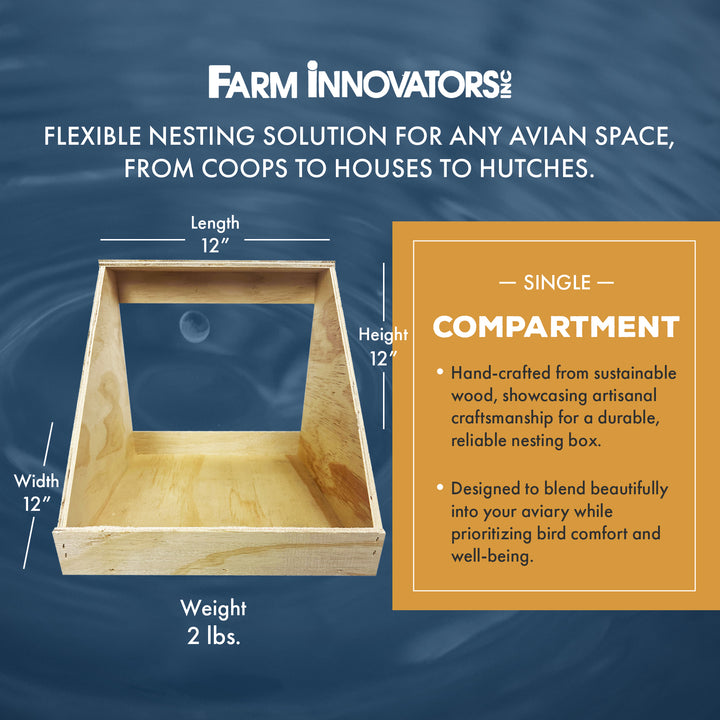 Farm Innovators Single Compartment Wood Nesting Box for Chickens, Ducks & Birds