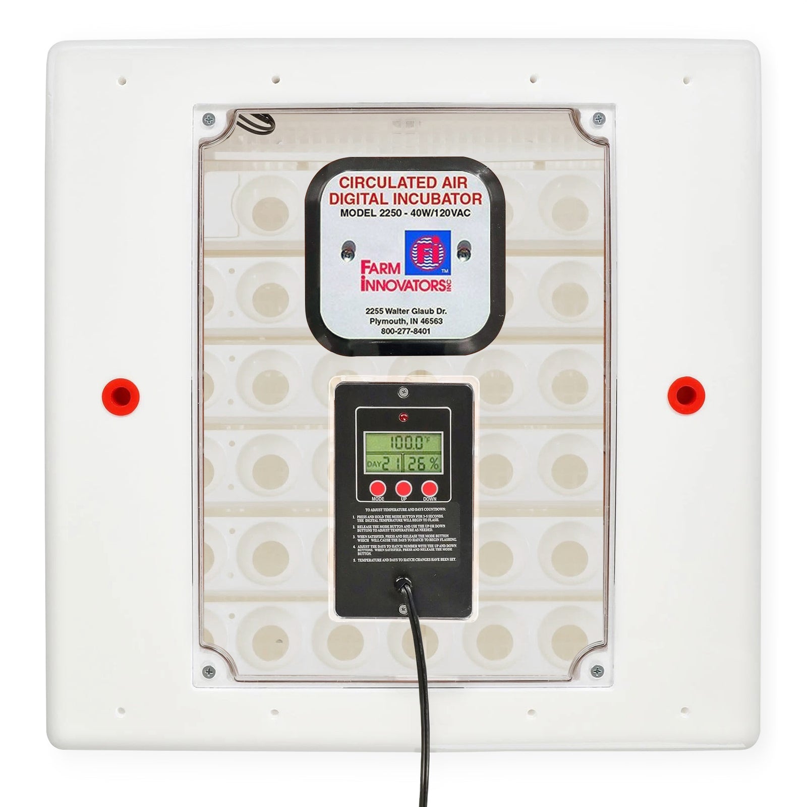 Farm Innovators 40W Digital Circulated Air Incubator for Up to 48 Eggs, White - VMInnovations