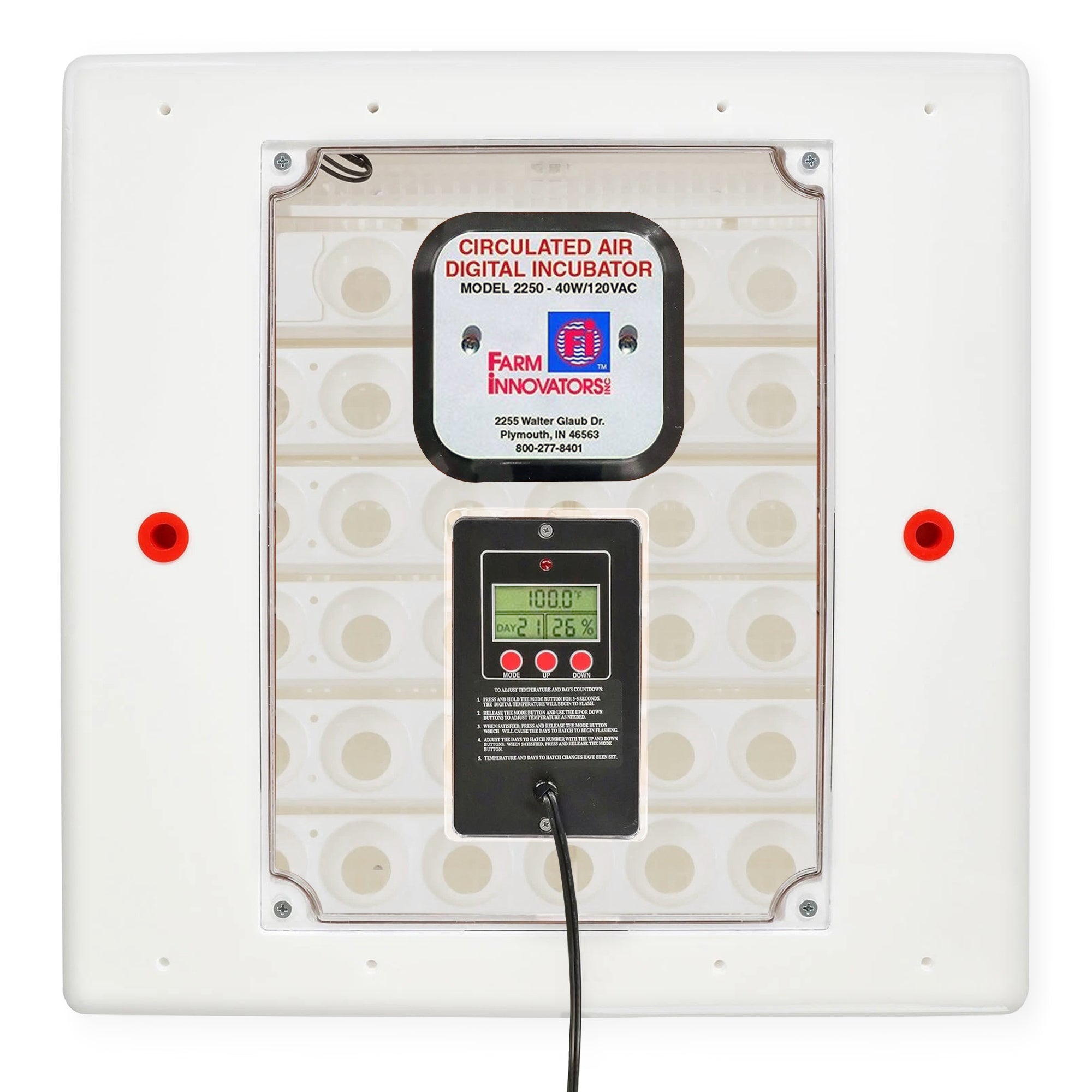Farm Innovators 40W Digital Circulated Air Incubator for Up to 48 Eggs, White - VMInnovations