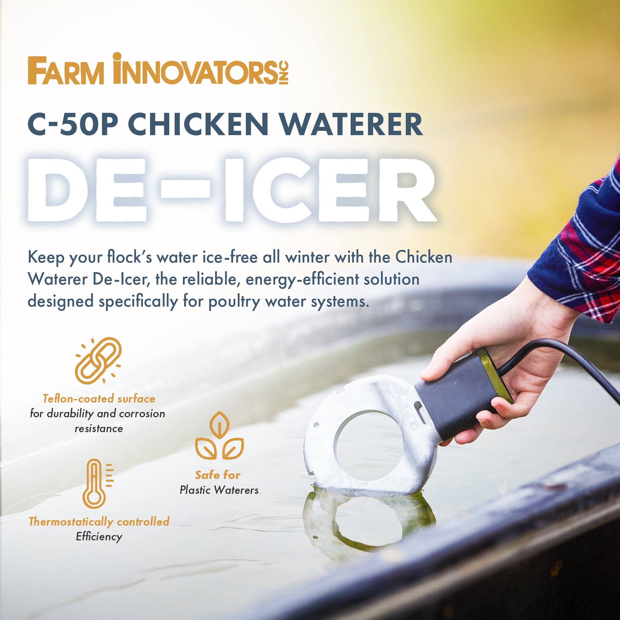 Farm Innovators Chicken Waterer De-Icer for Poultry Fountains, Silver and Black
