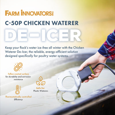 Farm Innovators Chicken Waterer De-Icer for Poultry Fountains, Silver and Black